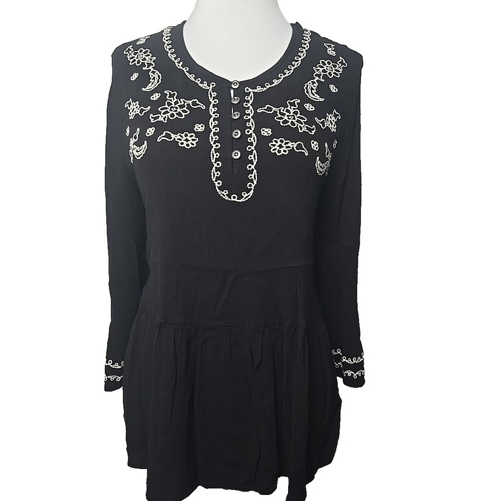 Wrangler Black Embroidered Gauzy Rayon Top Blouse Large L